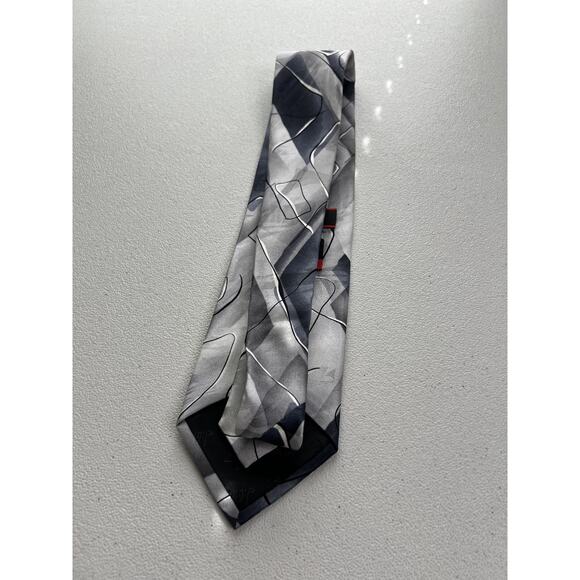 J. Garcia Moon Mountain Gray, Black Abstract Pattern 100% Silk Tie NWOT - Picture 5 of 9